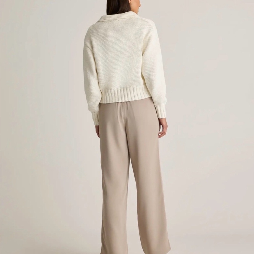 Quince Stretch Crepe Pleated Wide Leg Pant in Sand Tall Inseam Size 8 - Picture 7 of 14